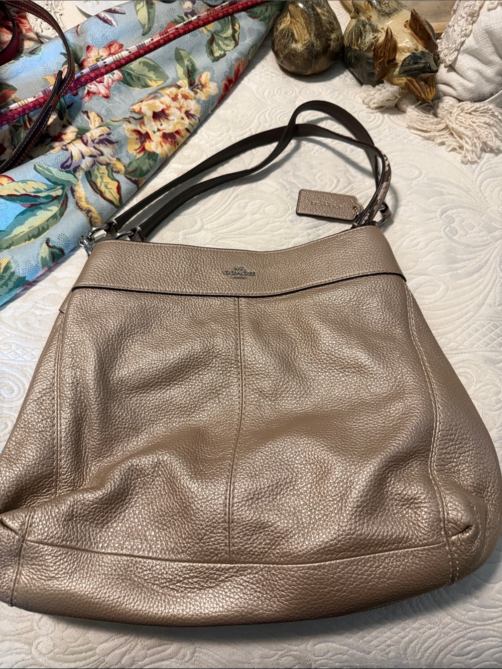 Coach Pebbled Leather Shoulder Bag in Taupe Brown